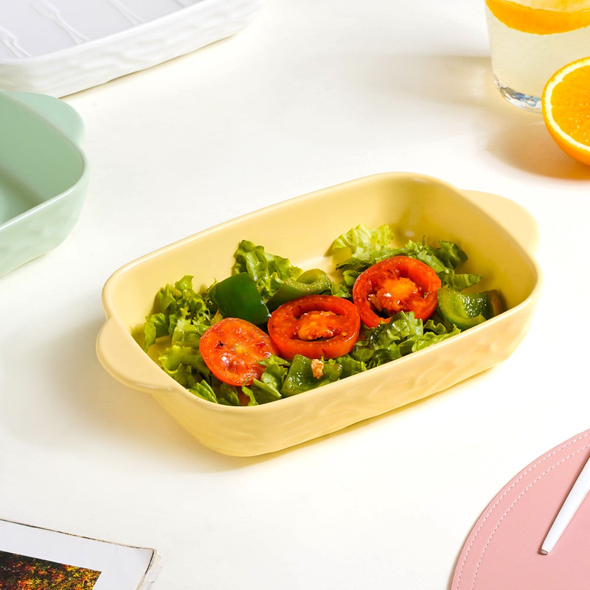 Ceramic Baking Dish With Handle Yellow 650 ml Nestasia