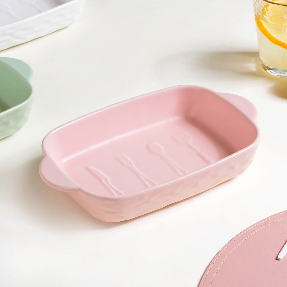 Ceramic Casserole Dish With Double Handle Pink 650 ml Nestasia