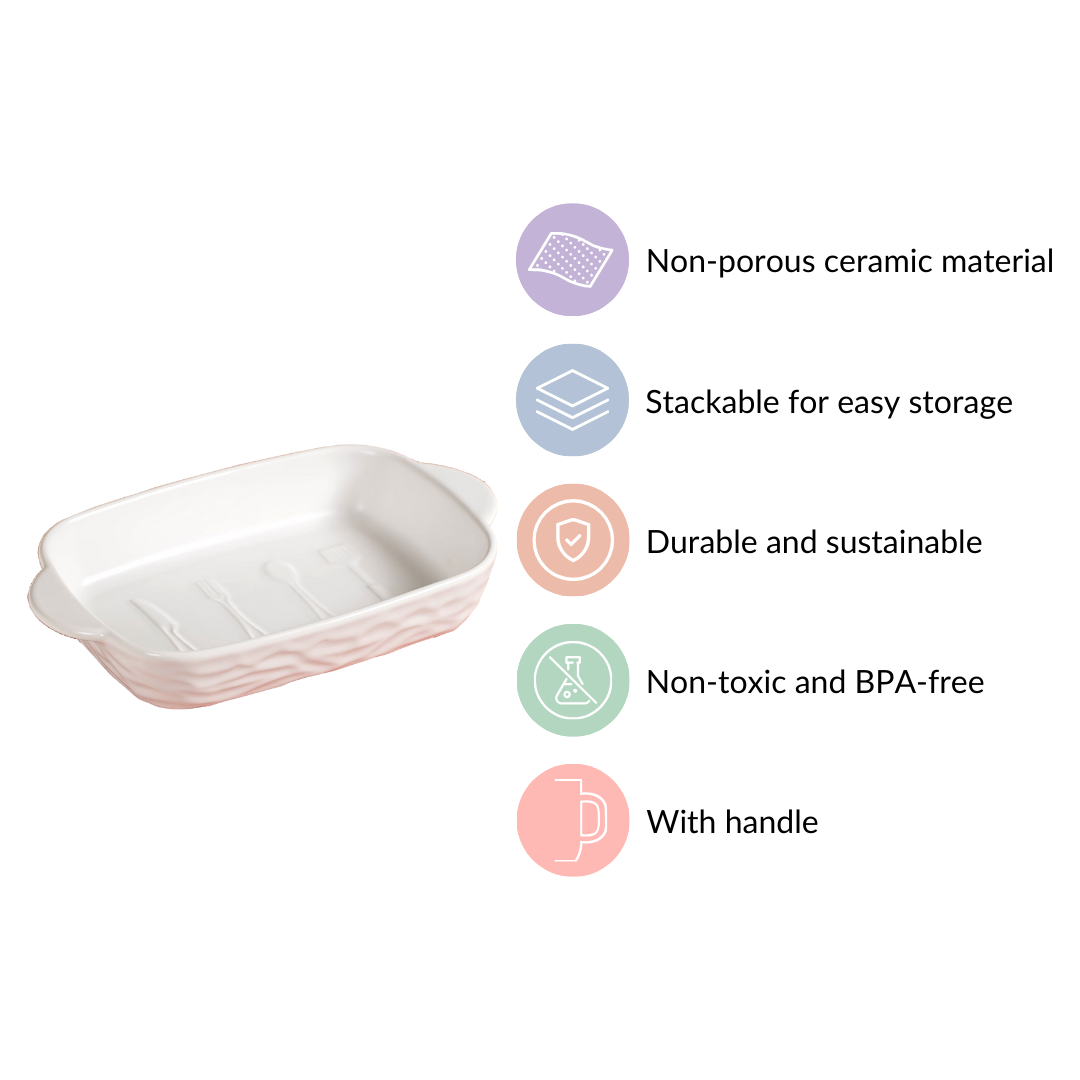 Rectangular Ceramic Baking Dish With Handle White 650 ml Nestasia