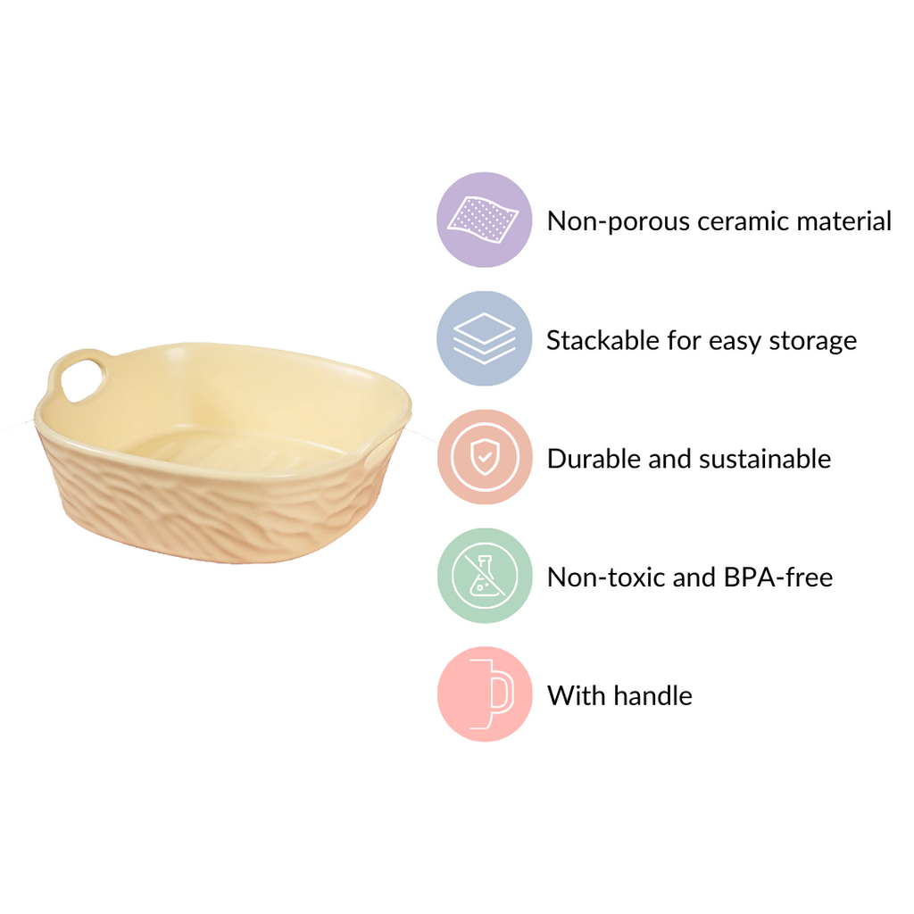 Pastel Baking Serving Bowl With Handle Yellow 800 ml Nestasia
