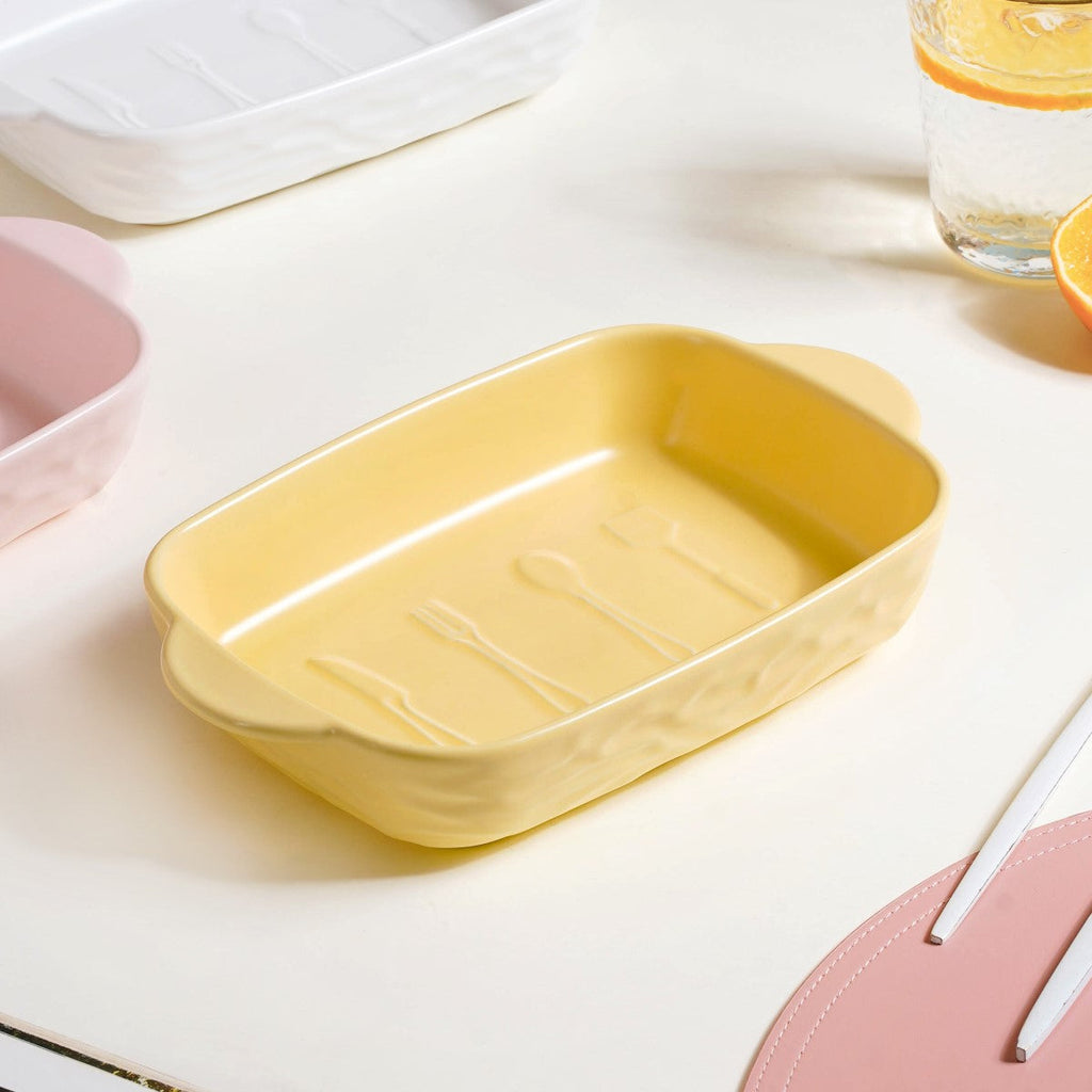 Ceramic Baking Dish With Handle Yellow 650 ml Nestasia