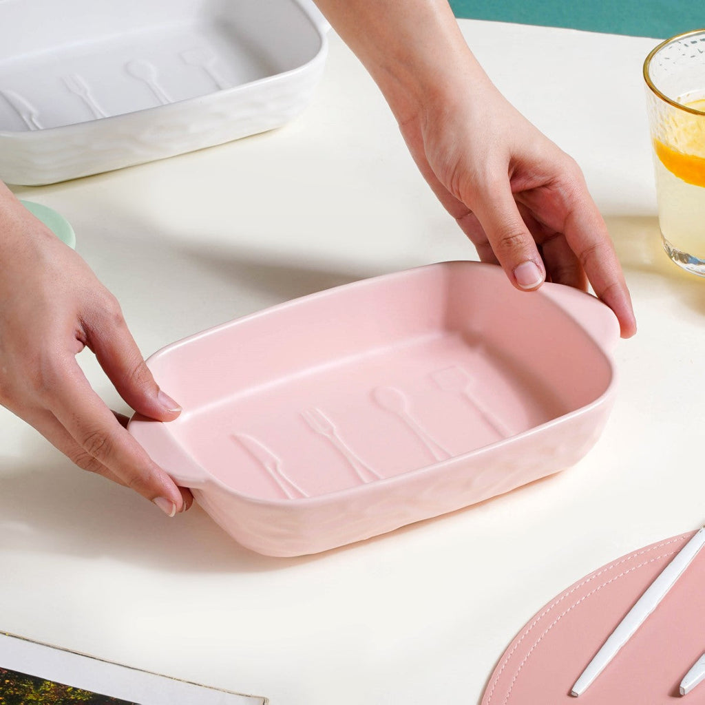 Ceramic Casserole Dish With Double Handle Pink 650 ml Nestasia