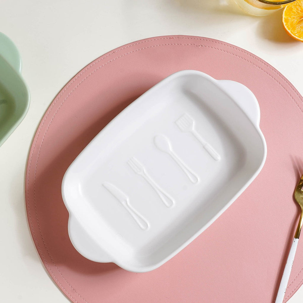 Rectangular Ceramic Baking Dish With Handle White 650 ml Nestasia