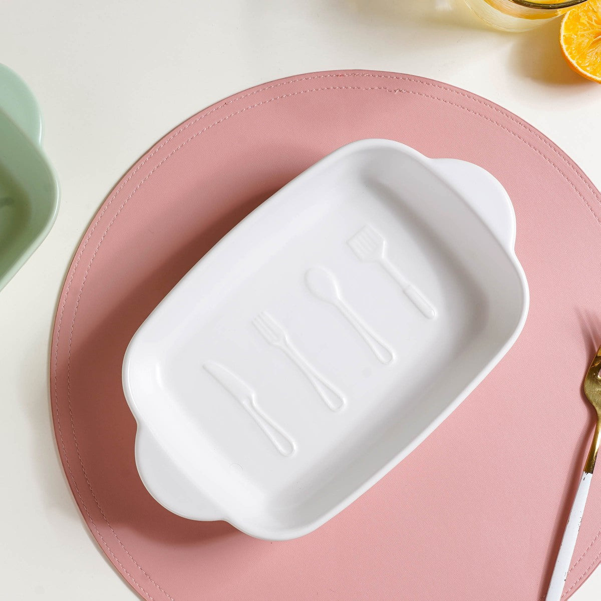 Rectangular Ceramic Baking Dish With Handle White 650 ml Nestasia