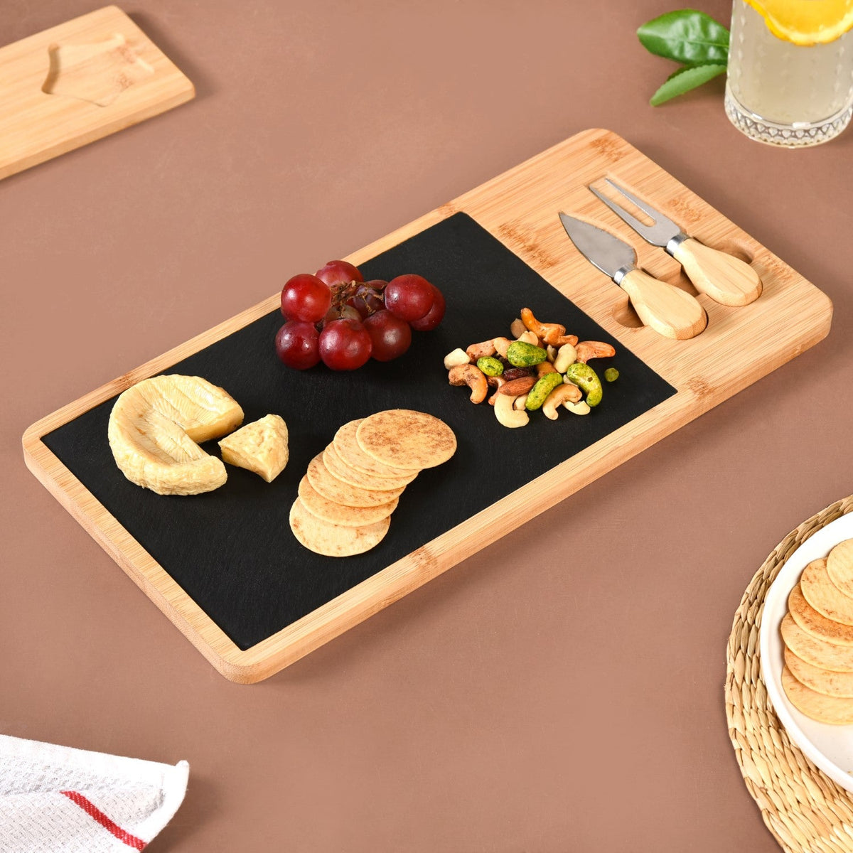 Slate Snack Platter Set With Cheese Knives Nestasia
