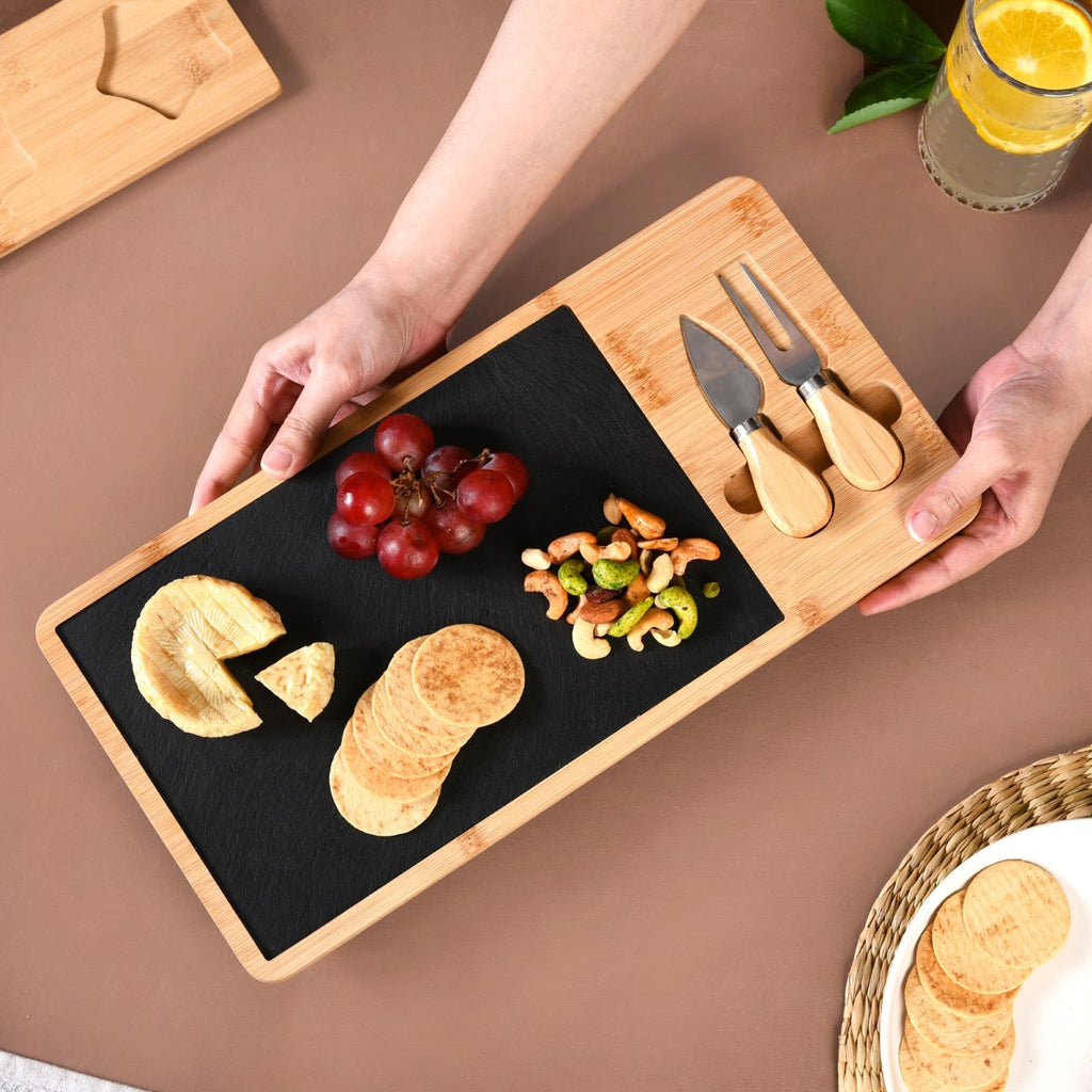 Slate Snack Platter Set With Cheese Knives Nestasia