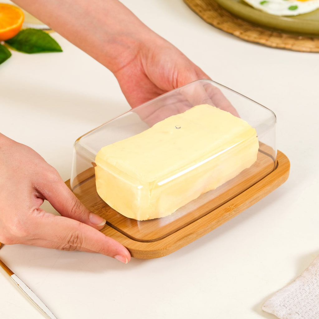Bamboo Wood Butter Dish With Transparent Lid Nestasia