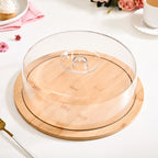 Bamboo Wood Cake Stand With Cloche 25cm Nestasia
