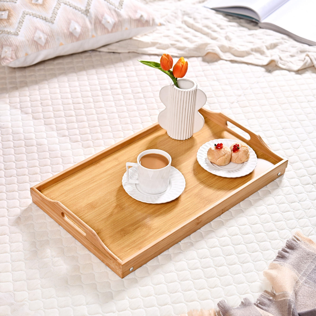 Bamboo Wood Bed Table With Foldable Legs Nestasia