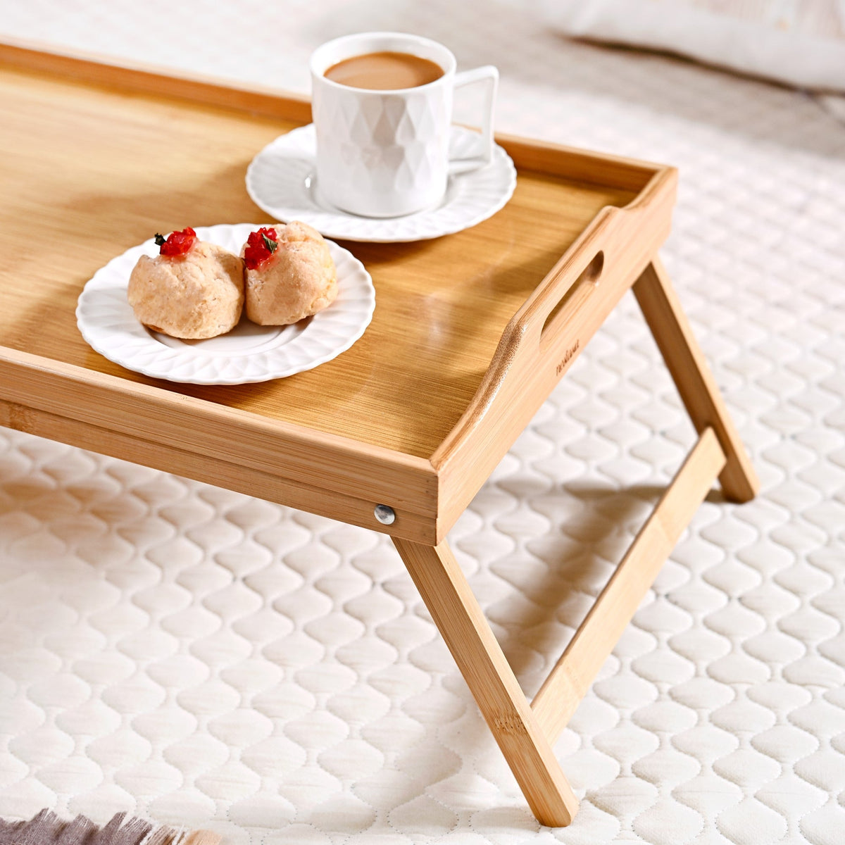 Bamboo Wood Bed Table With Foldable Legs Nestasia