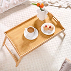 Bamboo Wood Bed Table With Foldable Legs Nestasia