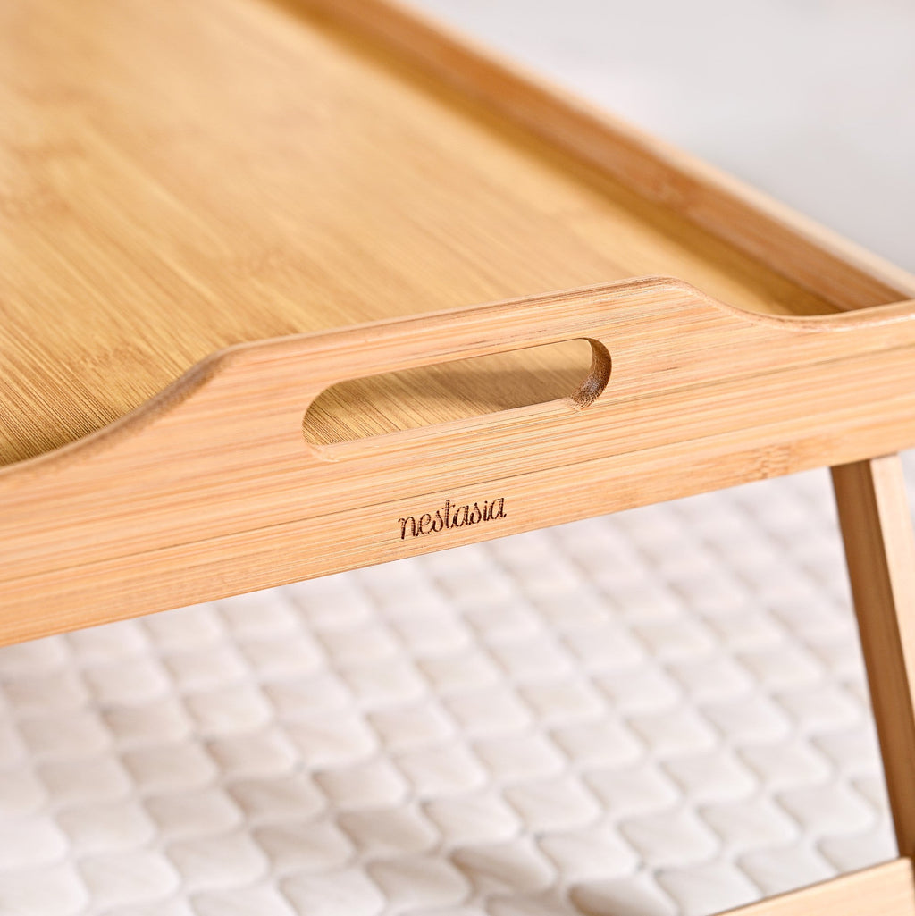 Bamboo Wood Bed Table With Foldable Legs Nestasia