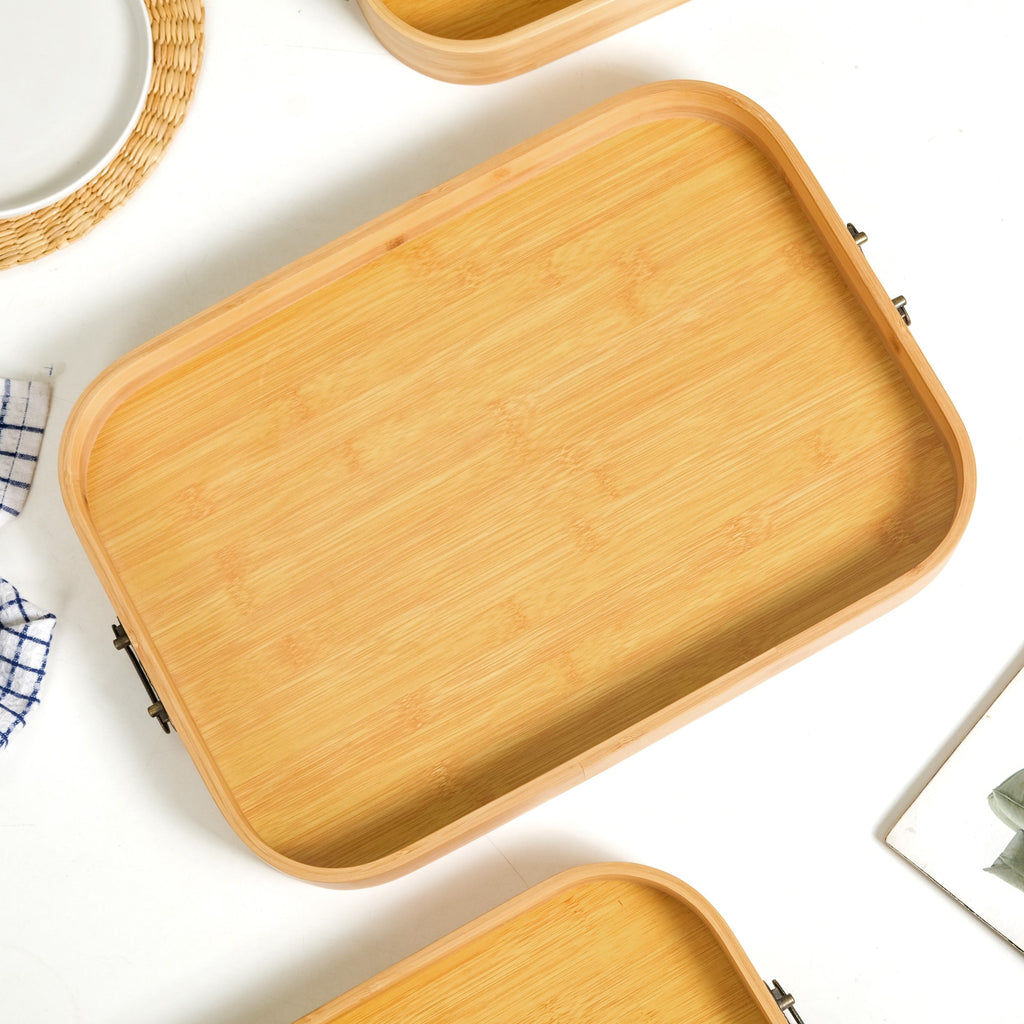 Set Of 3 Bamboo Wood Serving Trays With Handles Nestasia