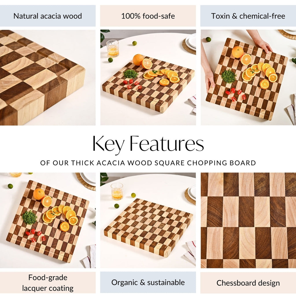 Checkered Wooden Thick Chopping Board Nestasia