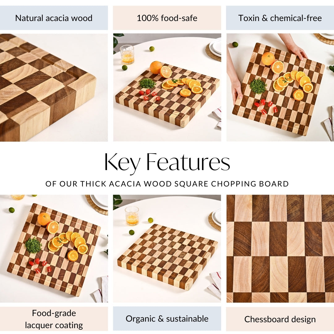Checkered Wooden Thick Chopping Board Nestasia