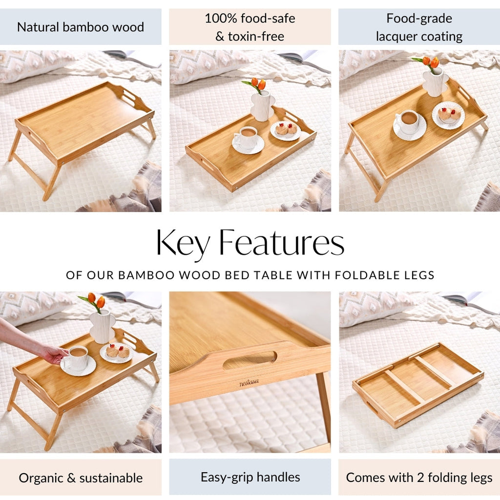 Bamboo Wood Bed Table With Foldable Legs Nestasia
