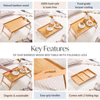 Bamboo Wood Bed Table With Foldable Legs Nestasia