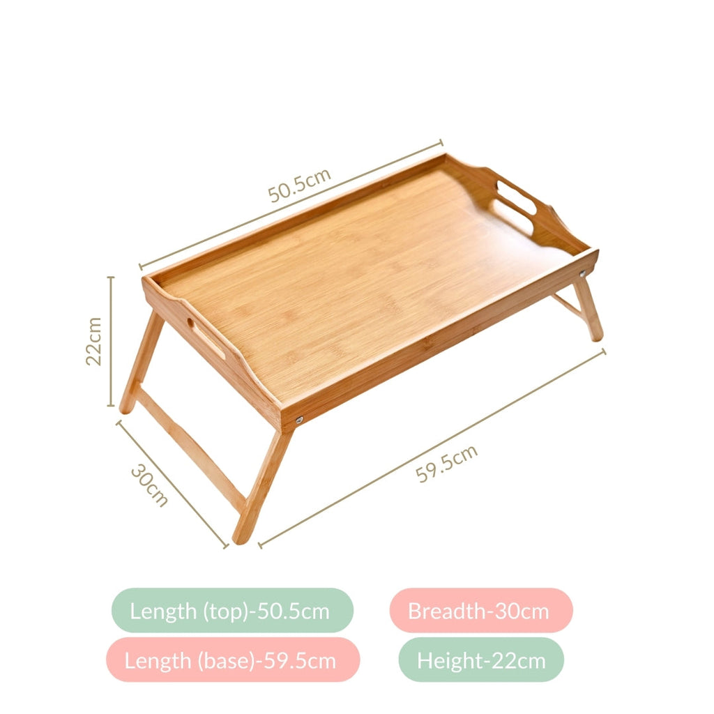 Bamboo Wood Bed Table With Foldable Legs Nestasia