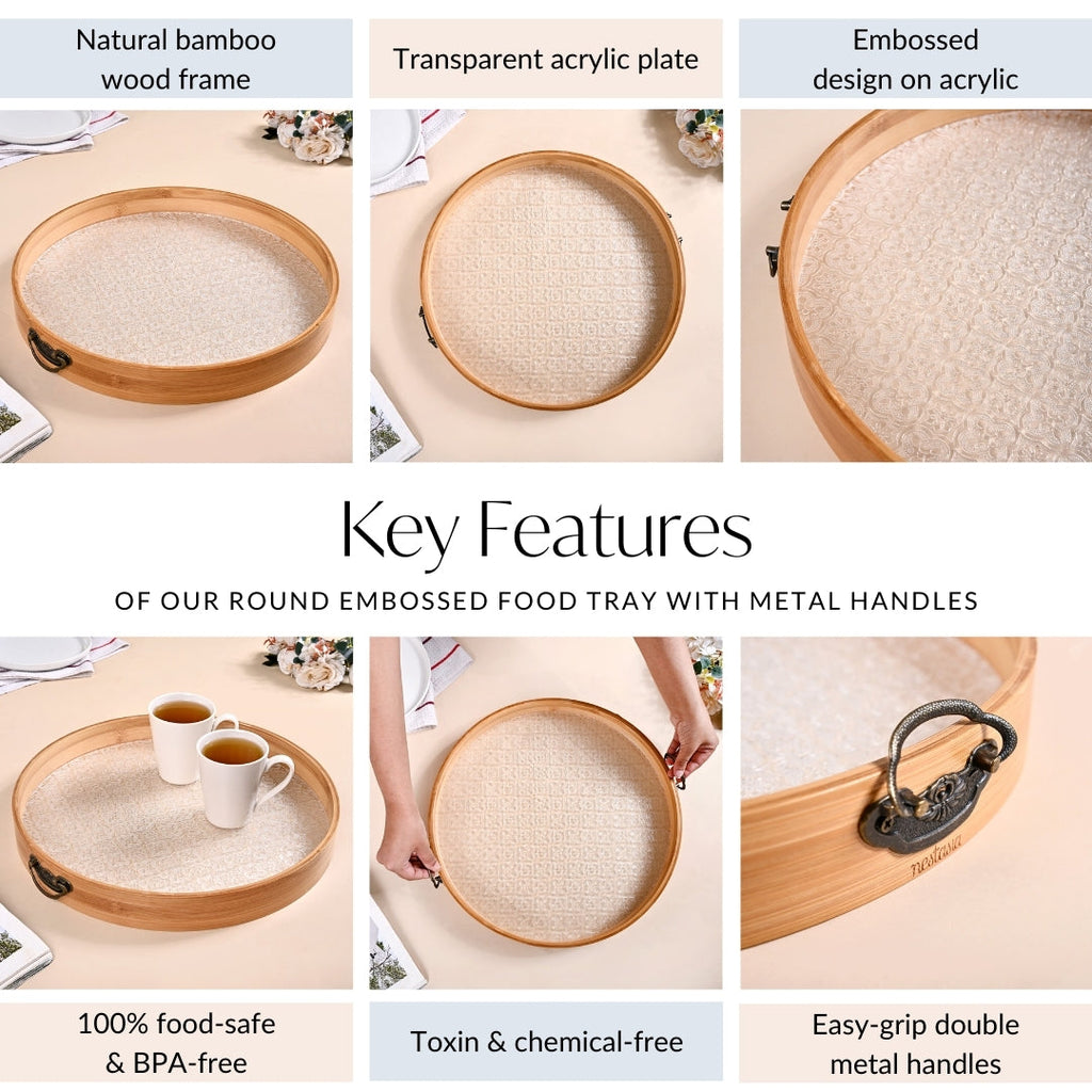 Round Tray With Embossed Acrylic Base And Bamboo Rim Nestasia