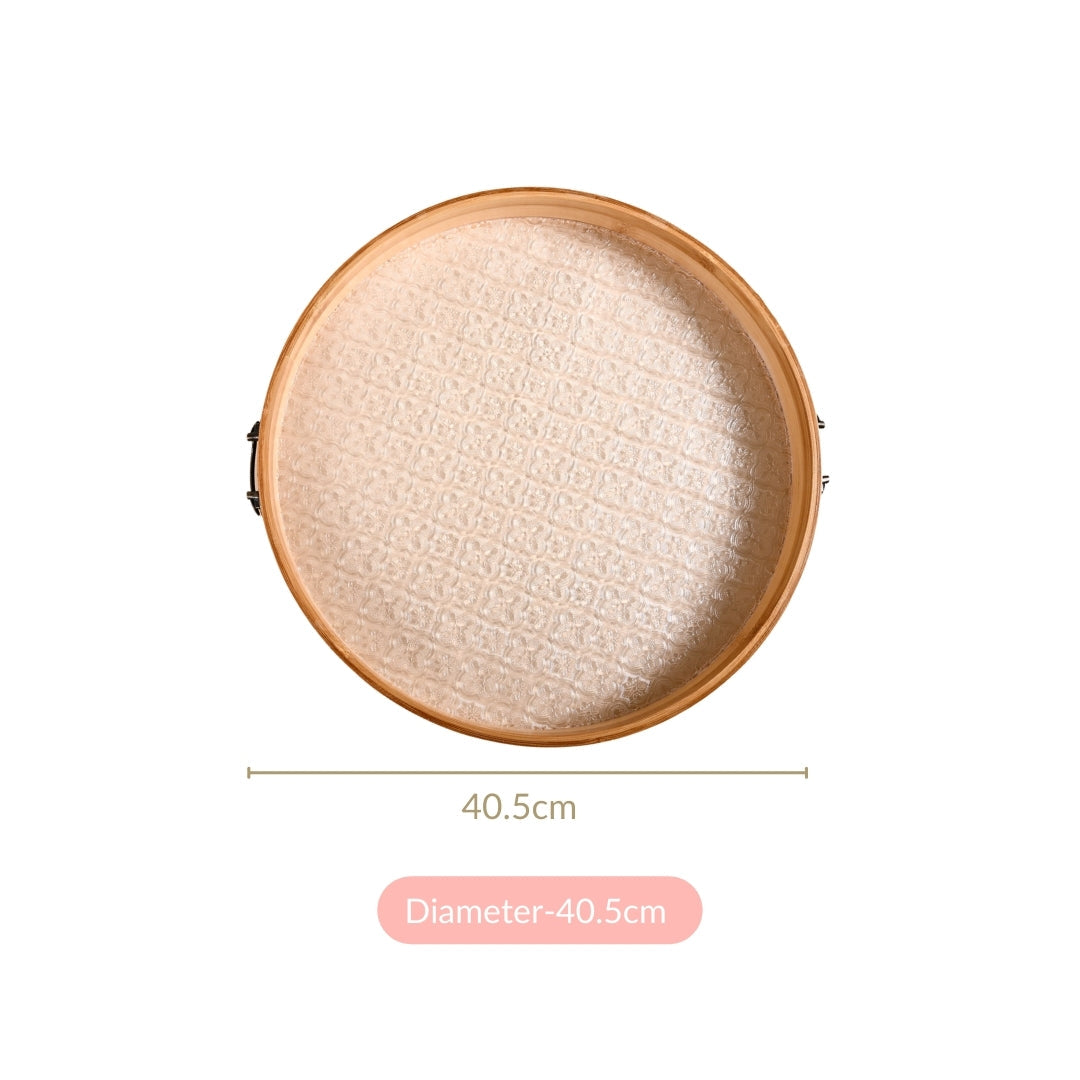 Round Tray With Embossed Acrylic Base And Bamboo Rim Nestasia