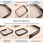 Embossed Serving Tray With Bamboo Wood Frame Nestasia