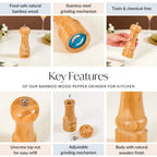 Bamboo Wood Pepper Grinder For Kitchen Nestasia
