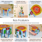 Banjara Mirror Work Wooden Elephant Decor Riser Nestasia