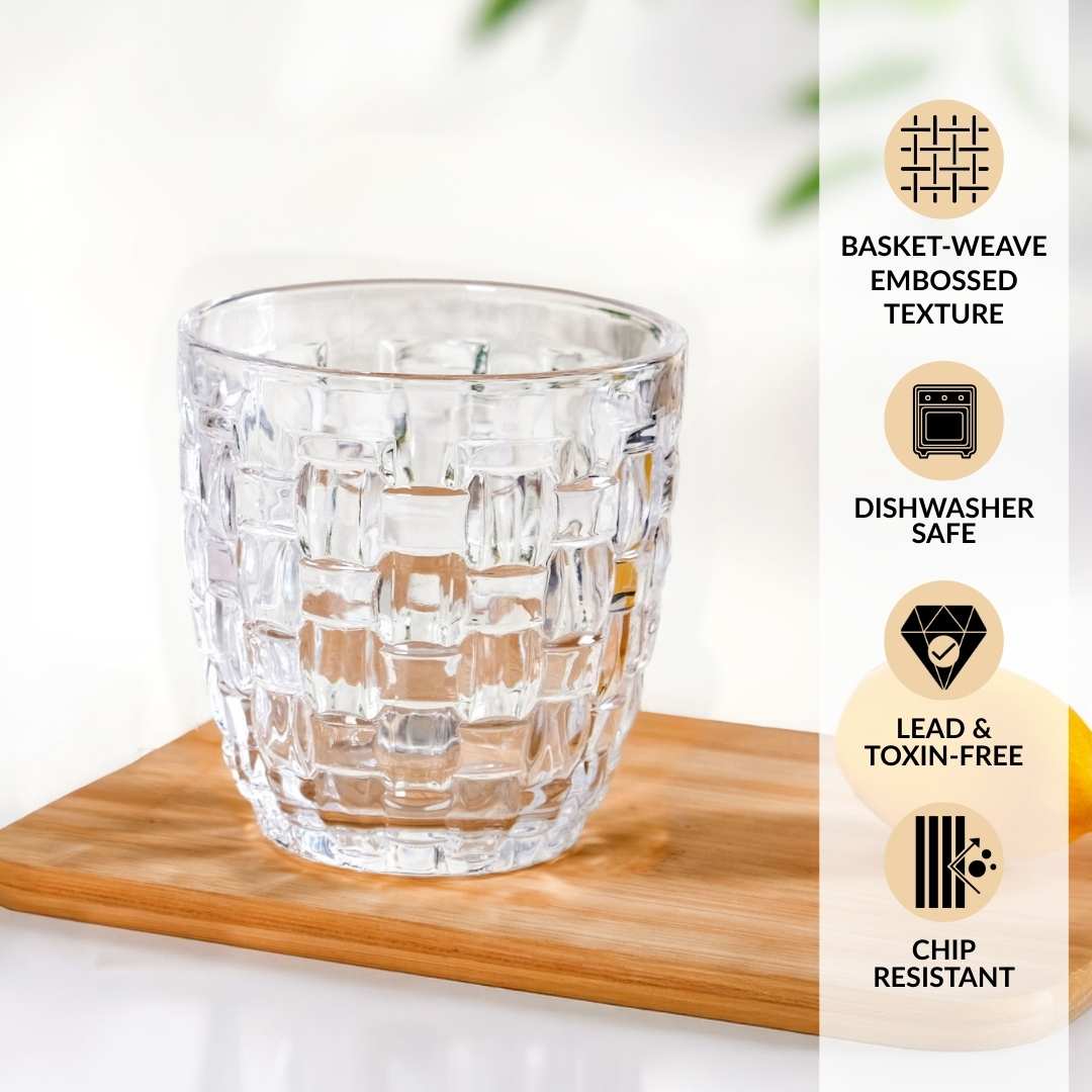 Basket Weave Glass Tumbler Set Of 6 260ml Nestasia