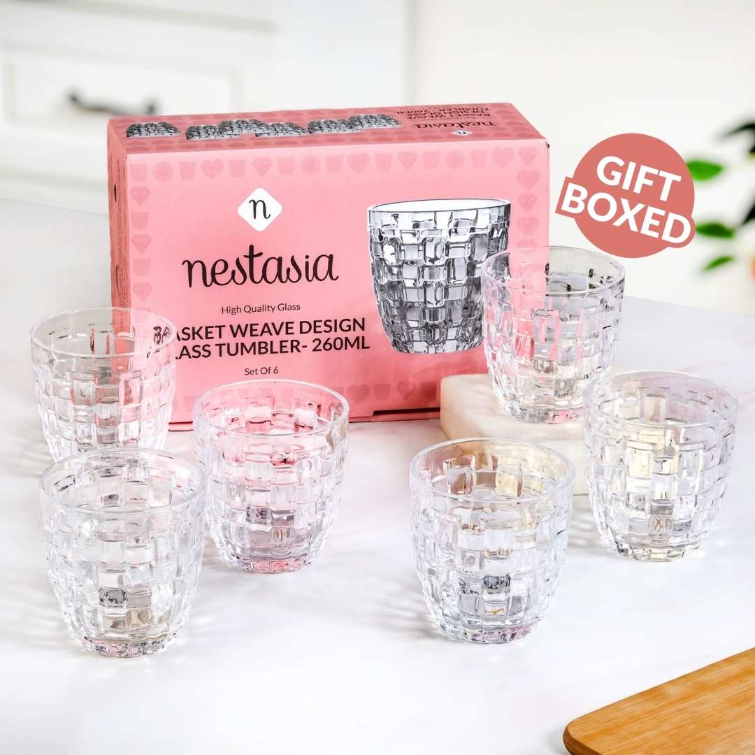 Basket Weave Glass Tumbler Set Of 6 260ml Nestasia