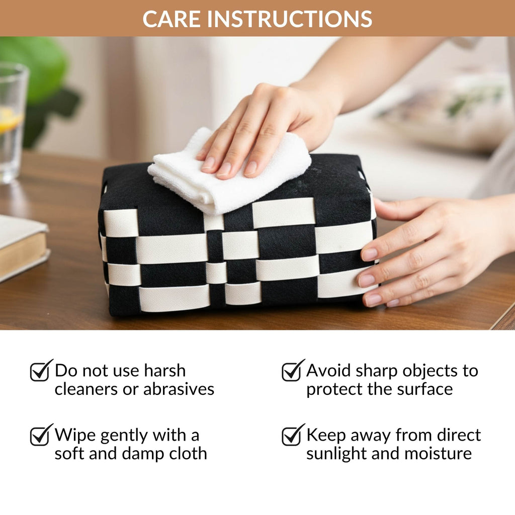 Basket Weave Vegan Leather Tissue Box Black And Beige Nestasia
