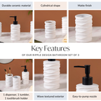 Ripple Design Bathroom Set Of 3 Matte White Nestasia
