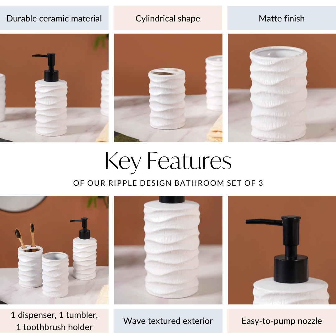 Ripple Design Bathroom Set Of 3 Matte White Nestasia