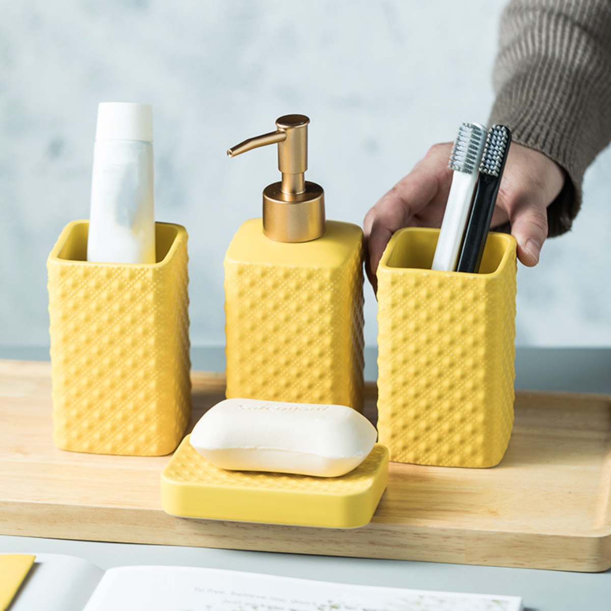 Yellow Bathroom Accessory Set Nestasia