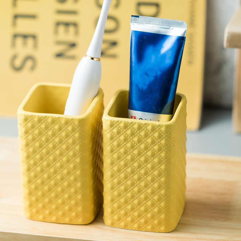 Yellow Bathroom Accessory Set Nestasia