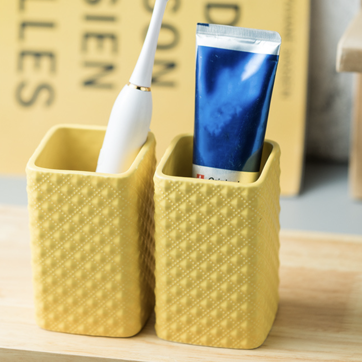 Yellow Bathroom Accessory Set Nestasia