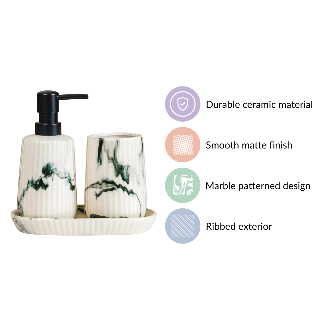 Marble Pattern Ceramic Bath Set Of 3 Nestasia