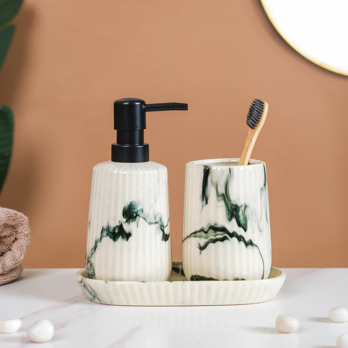 Marble Pattern Ceramic Bath Set Of 3 Nestasia