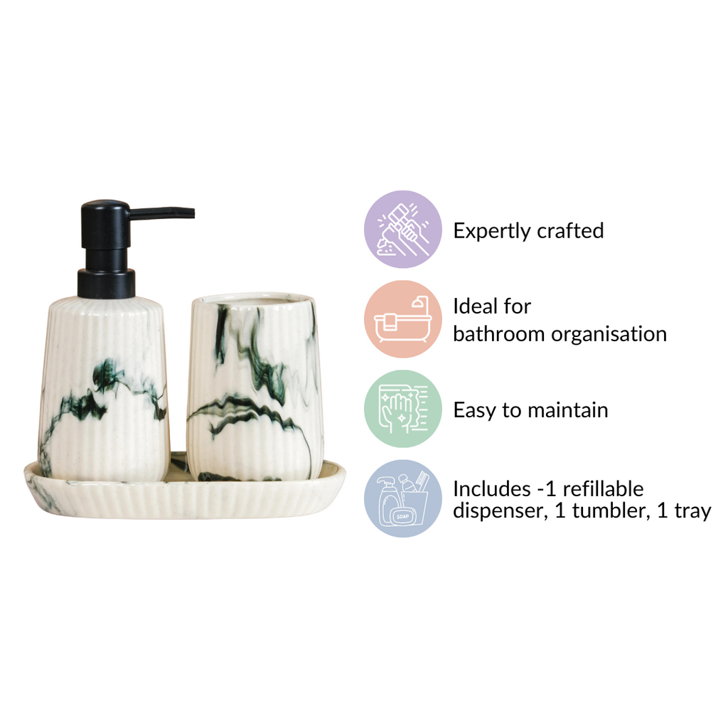 Marble Pattern Ceramic Bath Set Of 3 Nestasia