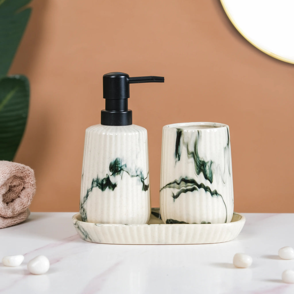 Marble Pattern Ceramic Bath Set Of 3 Nestasia