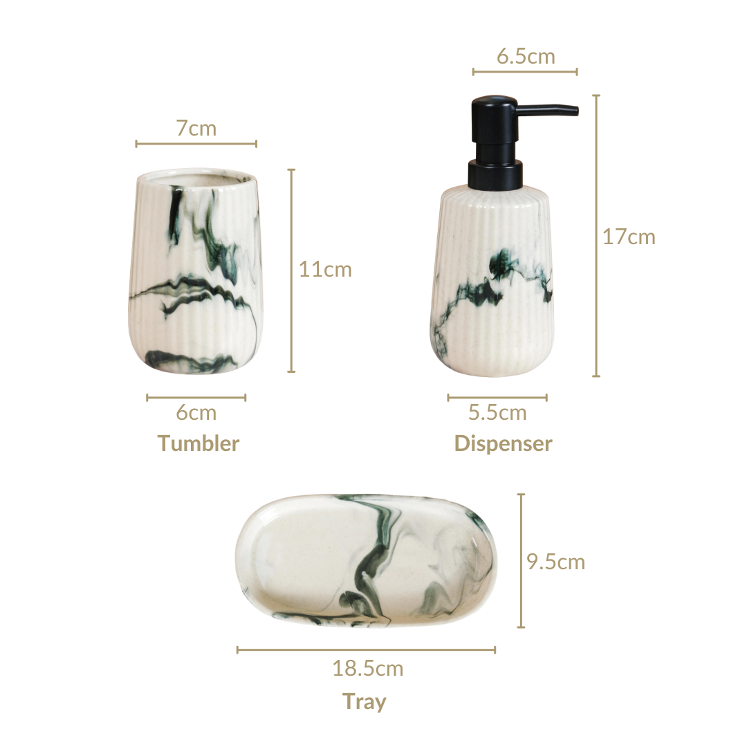 Marble Pattern Ceramic Bath Set Of 3 Nestasia