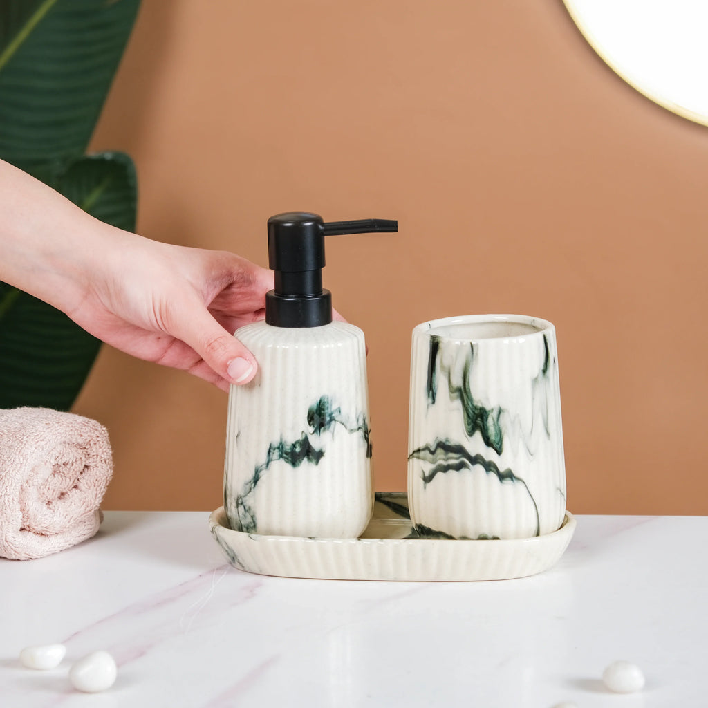 Marble Pattern Ceramic Bath Set Of 3 Nestasia