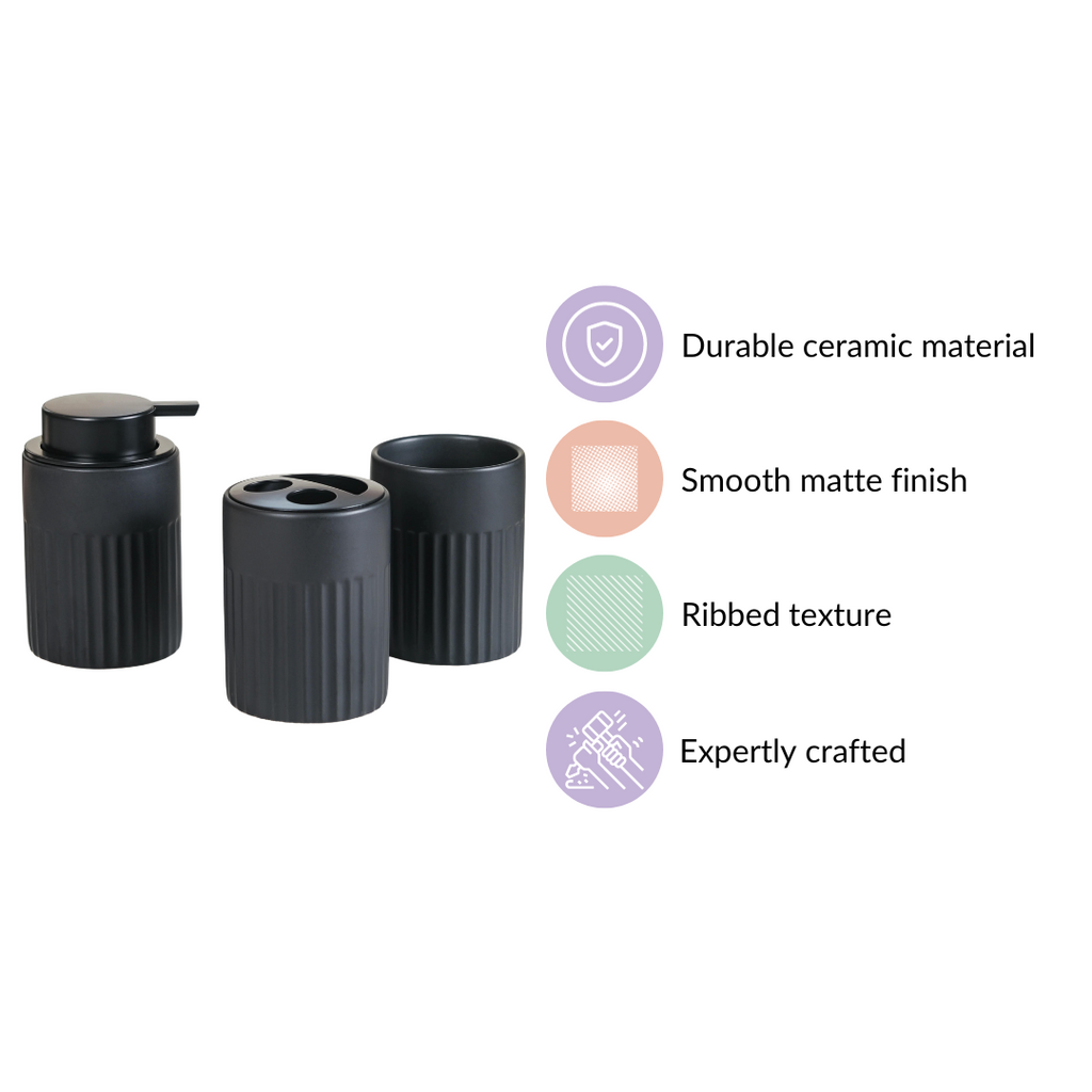 Chic Black Bathroom Accessories Set Of 3 Nestasia