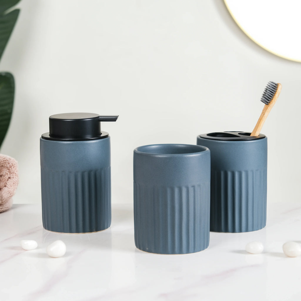 Slate Blue Ceramic Bath Set Of 3 Nestasia