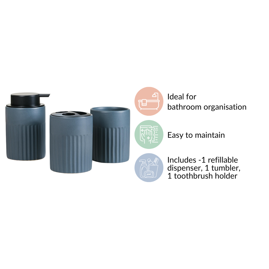 Slate Blue Ceramic Bath Set Of 3 Nestasia