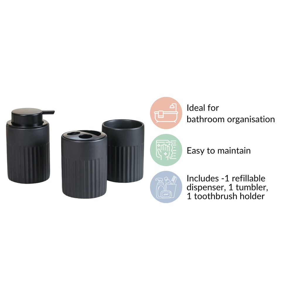 Chic Black Bathroom Accessories Set Of 3 Nestasia
