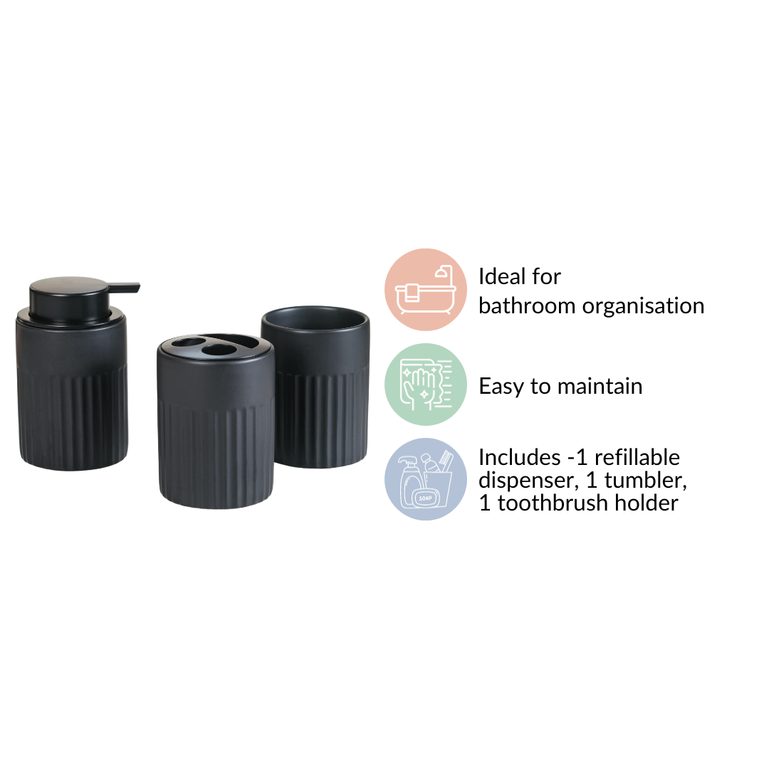 Chic Black Bathroom Accessories Set Of 3 Nestasia