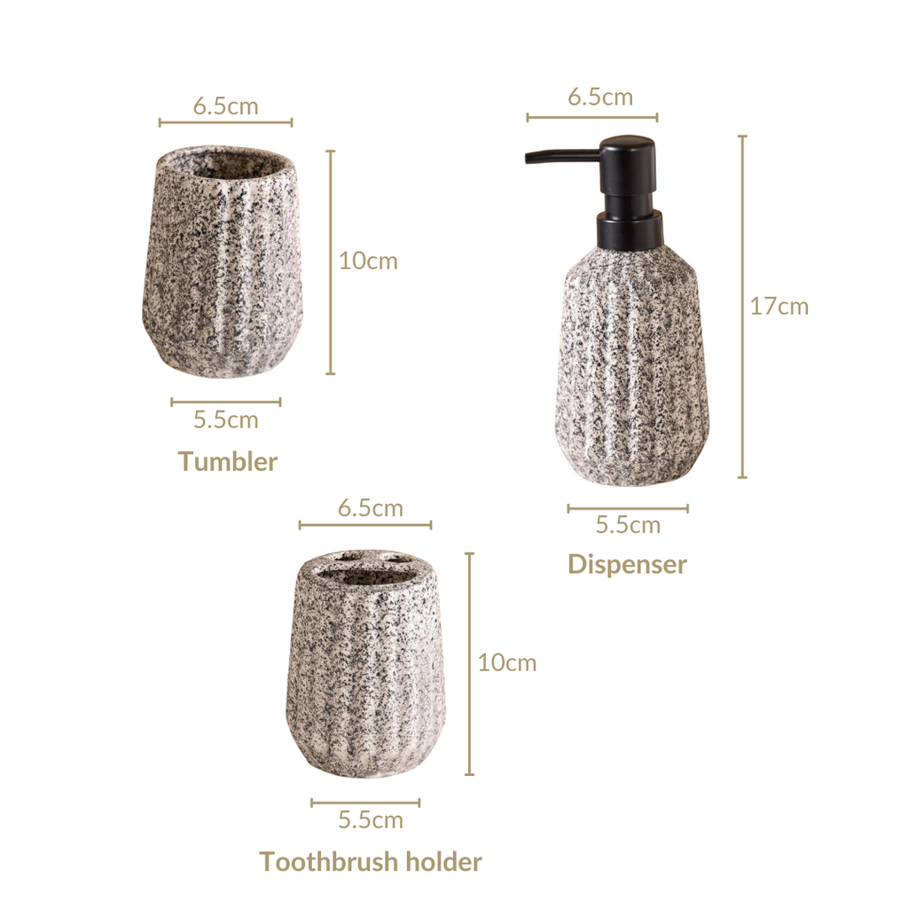 Granite Finish Ceramic Bathroom Set Of 3 Grey Matte Black Nestasia