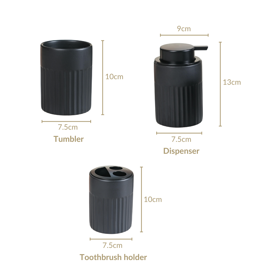 Chic Black Bathroom Accessories Set Of 3 Nestasia