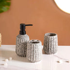 Granite Finish Ceramic Bathroom Set Of 3 Grey Matte Black Nestasia
