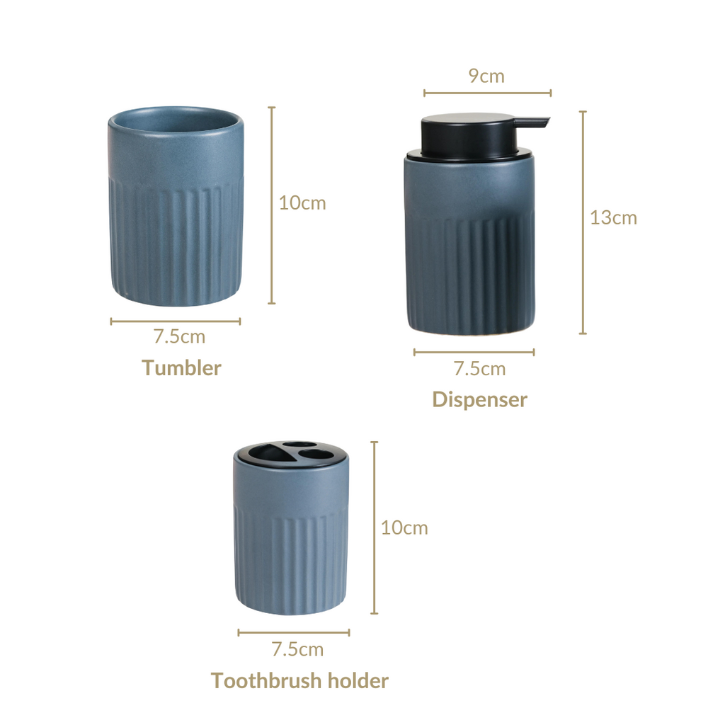 Slate Blue Ceramic Bath Set Of 3 Nestasia
